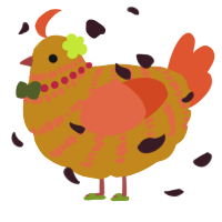 A ochre and vermilion chicken with a bar pattern