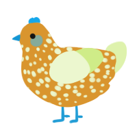 A orange and apple chicken with a speckle pattern