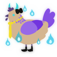 A beige and blurple chicken with a neck-speckle pattern