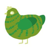 A chartreuse and viridian chicken with a bar pattern