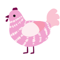 Pea, a pink and rose chicken with a bar pattern