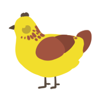 A yellow and russet chicken with a neck-speckle pattern