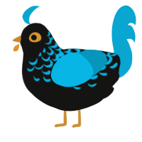 A black and cerulean chicken with a half-lace pattern