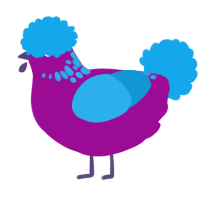 A plum and sky chicken with a neck-speckle pattern