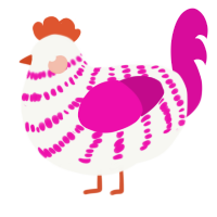 A white and fuchsia chicken with a bar pattern