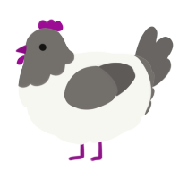 A white and grey chicken with a head pattern