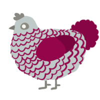 A silver and maroon chicken with a lace pattern