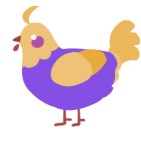 celebration, a blurple and honey chicken with a head pattern