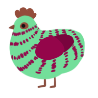 A spring and maroon chicken with a bar pattern