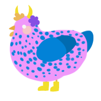 A lavender and sapphire chicken with a speckle pattern