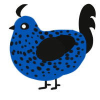 A ultramarine and black chicken with a speckle pattern