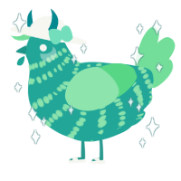 A turquoise and spring chicken with a bar pattern