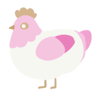 A white and pink chicken with a head pattern