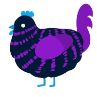 A tumblr and violet chicken with a bar pattern