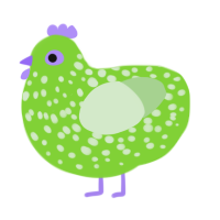 Mintini, a grass and gluppy chicken with a speckle pattern