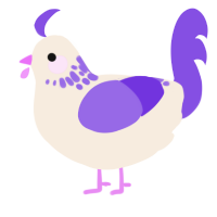 A cream and blurple chicken with a neck-speckle pattern