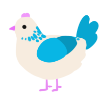 A cream and cerulean chicken with a neck-speckle pattern