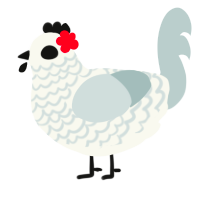 A white and silver chicken with a lace pattern