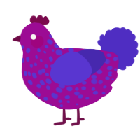 A plum and indigo chicken with a speckle pattern