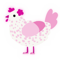 A white and pink chicken with a speckle pattern