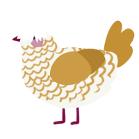 A white and gold chicken with a lace pattern