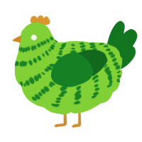 A grass and leaf chicken with a bar pattern