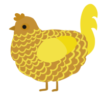 A gold and yellow chicken with a lace pattern