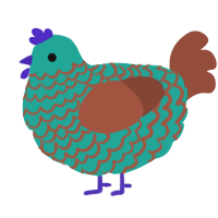 A turquoise and russet chicken with a lace pattern