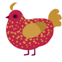 Ran, a crimson and gold chicken with a speckle pattern