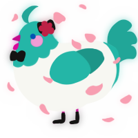 A white and turquoise chicken with a head pattern