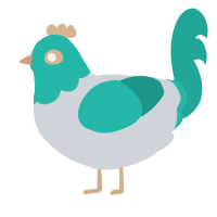 A mist and turquoise chicken with a head pattern