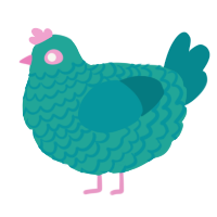 A turquoise and teal chicken with a lace pattern