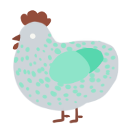 A mist and mint chicken with a speckle pattern