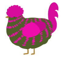 A olive and fuchsia chicken with a bar pattern