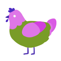 A chartreuse and orchid chicken with a head pattern