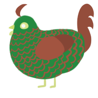 A viridian and russet chicken with a lace pattern