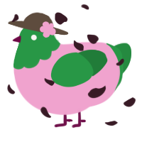 A pink and viridian chicken with a head pattern