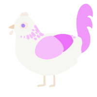 Elythe, a white and lavender chicken with a neck-speckle pattern