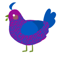 A plum and ultramarine chicken with a double-lace pattern