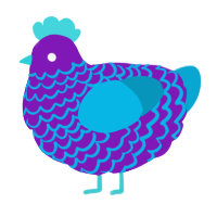 A violet and cerulean chicken with a lace pattern