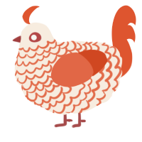 A cream and vermilion chicken with a lace pattern
