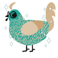 A turquoise and beige chicken with a double-lace pattern
