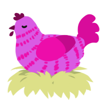 A orchid and fuchsia chicken with a bar pattern