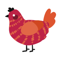 A crimson and vermilion chicken with a bar pattern