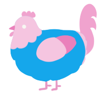 A sky and pink chicken with a head pattern