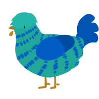 Lapis Lazuli, a turquoise and ultramarine chicken with a bar pattern