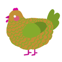 A gold and chartreuse chicken with a lace pattern