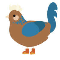 A brown and sapphire chicken with a neck-speckle pattern