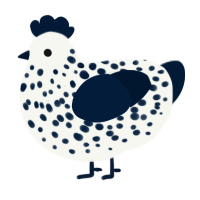 A white and tumblr chicken with a speckle pattern