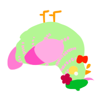A gluppy and pink chicken with a half-bar pattern